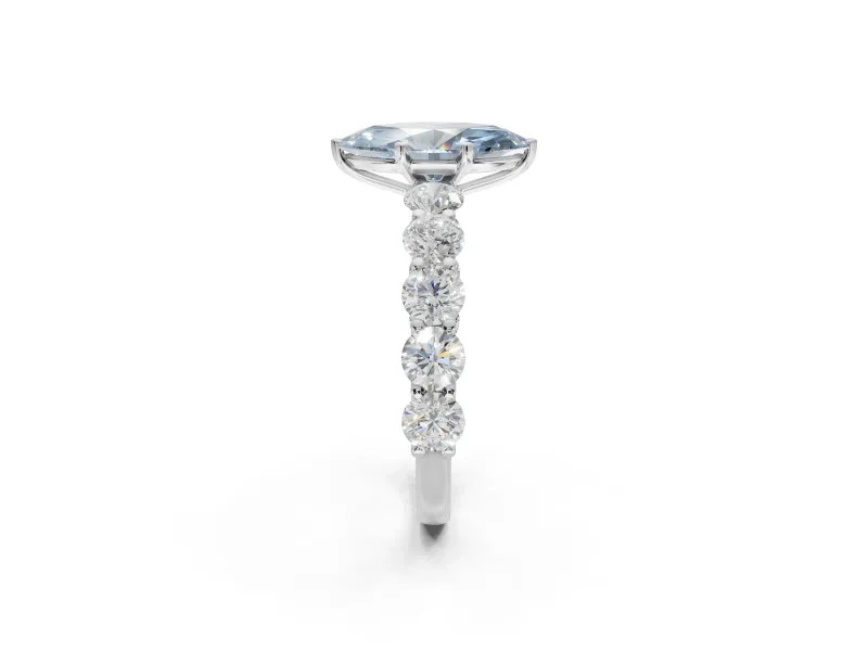 Marquise Side Stone Engagement Ring Setting for a Fancy Blue Lab-Grown Diamond | Scalloped Prong Accents | Platinum