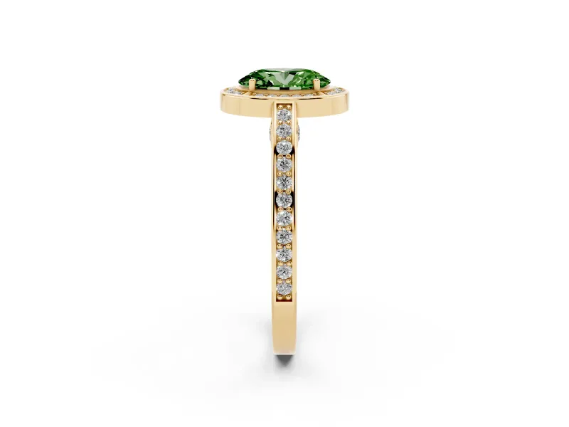 Oval Sectioned Halo Engagement Ring Setting for a Fancy Green Lab-Grown Diamond | Yellow Gold