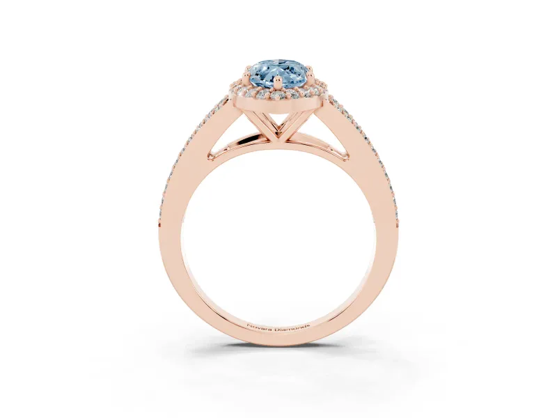 Marquise Split Shank Halo Engagement Ring Setting for a Fancy Blue Lab-Grown Diamond | Rose Gold