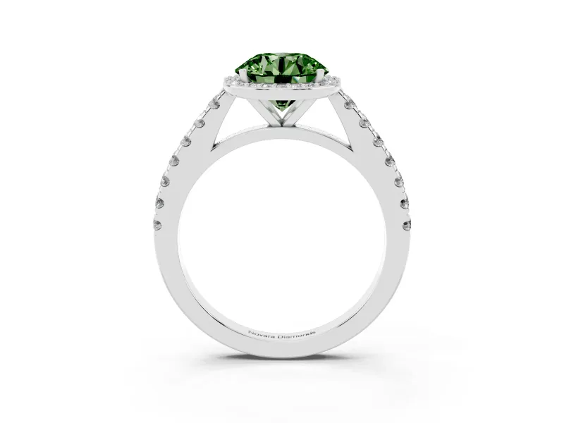 Round Halo Pavé Engagement Ring Setting for a Fancy Green Lab-Grown Diamond | White Gold