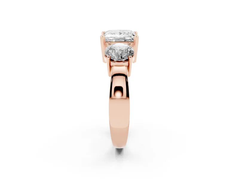 Princess Cut Three Stone Engagement Ring Setting | Wide Plain Band | Rose Gold