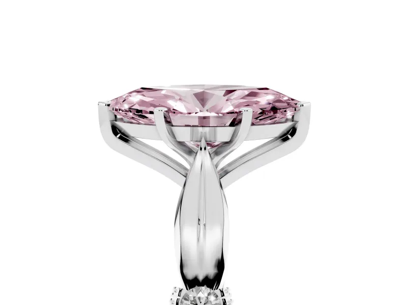 Fancy Pink Marquise Cut Diamond Solitaire Twisted Band Ring Set in Silver with Accent Stones and Prong Setting