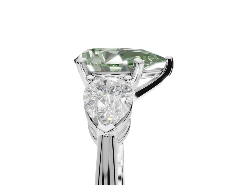 Pear-Shaped Three-Stone Engagement Ring Setting for a Fancy Green Lab-Grown Diamond | Pear Side Stones | Sterling Silver