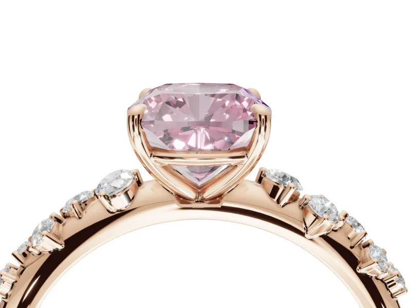Cushion Cut Graduated Solitaire Engagement Ring Setting for a Fancy Pink Lab-Grown Diamond | Rose Gold