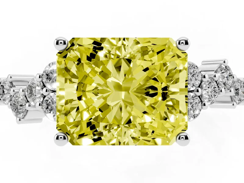 Radiant Cut Scattered Accent Engagement Ring Setting for a Fancy Yellow Lab-Grown Diamond | Platinum