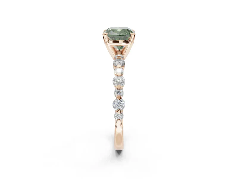 Cushion Cut Pavé Solitaire Engagement Ring Setting for a Fancy Green Lab-Grown Diamond | Alternating Accents | Rose Gold
