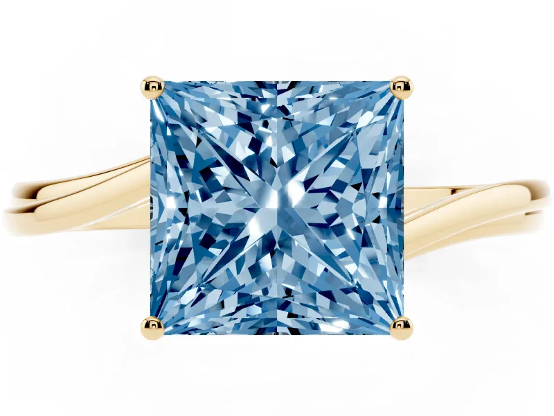 Princess Cut Bypass Solitaire Engagement Ring Setting for a Fancy Blue Lab-Grown Diamond | Yellow Gold