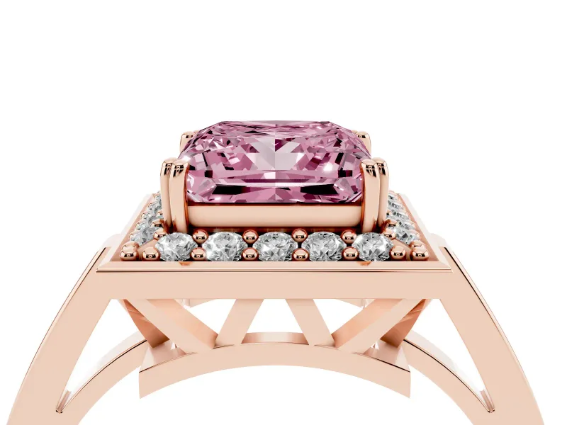 Princess Cut Halo Engagement Ring Setting for a Fancy Pink Lab-Grown Diamond | Polished Halo Rim | Rose Gold