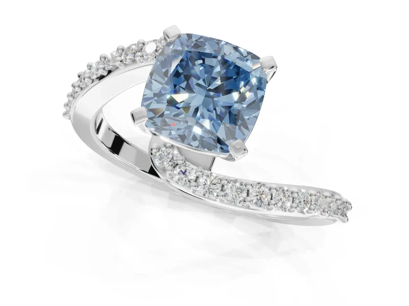 Cushion Cut Bypass Pavé Engagement Ring Setting for a Fancy Blue Lab-Grown Diamond | Platinum
