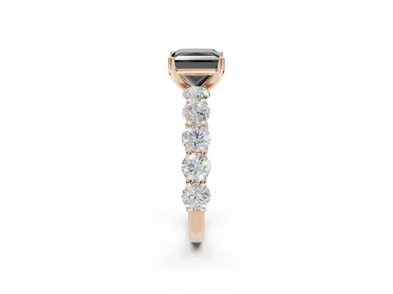 Princess Cut Side Stone Engagement Ring Setting for a Black Center | Rose Gold