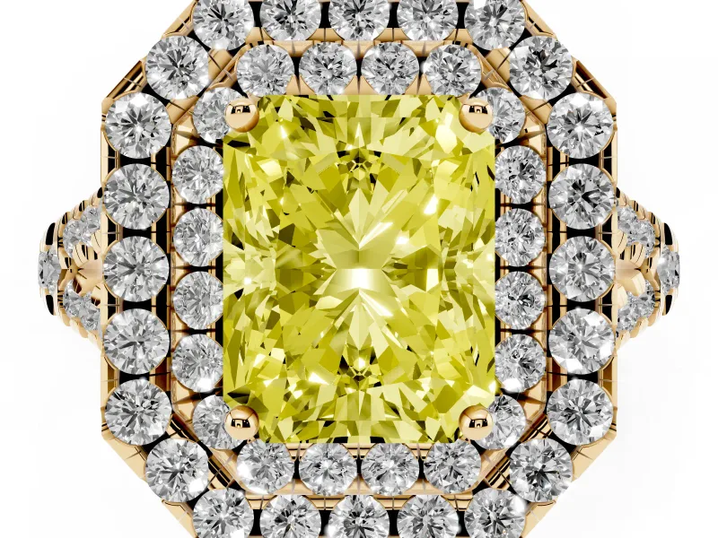 Radiant Cut Halo Split Shank Engagement Ring Setting for a Fancy Yellow Lab-Grown Diamond | Yellow Gold