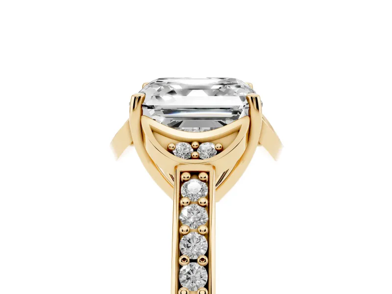 Asscher Cut Floral Pavé Engagement Ring Setting | Petal Accents | Yellow Gold