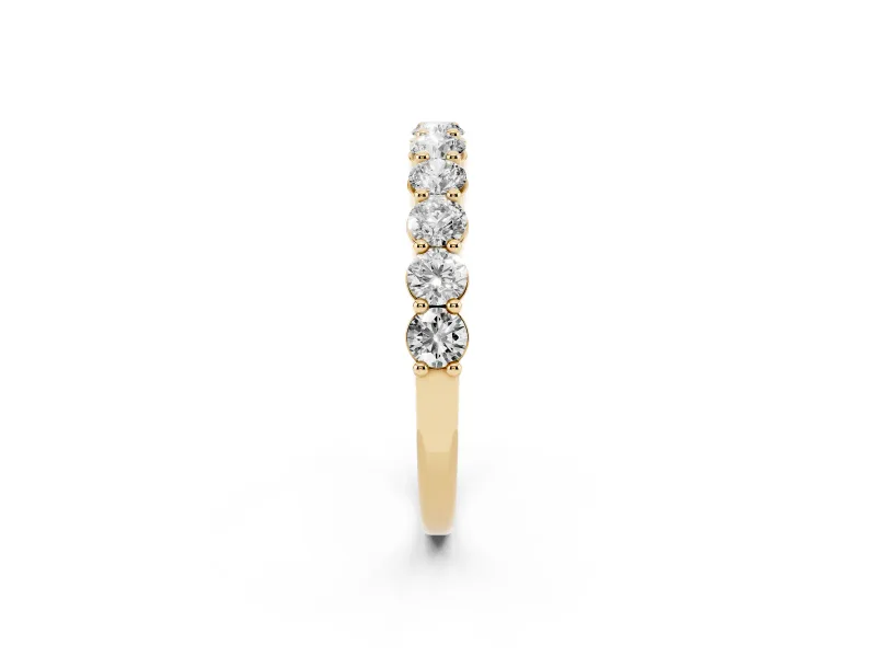 Round Diamond Half Eternity Band Set in Yellow gold with Top-Row Prong Setting