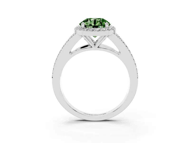 Round Halo Engagement Ring Setting for a Fancy Green Lab-Grown Diamond | Pave Split Shank | Platinum