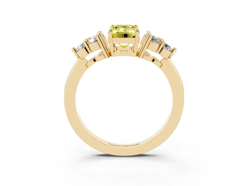 Emerald Cut Cluster Side Stone Engagement Ring Setting for a Fancy Yellow Lab-Grown Diamond | Plain Band | Yellow Gold