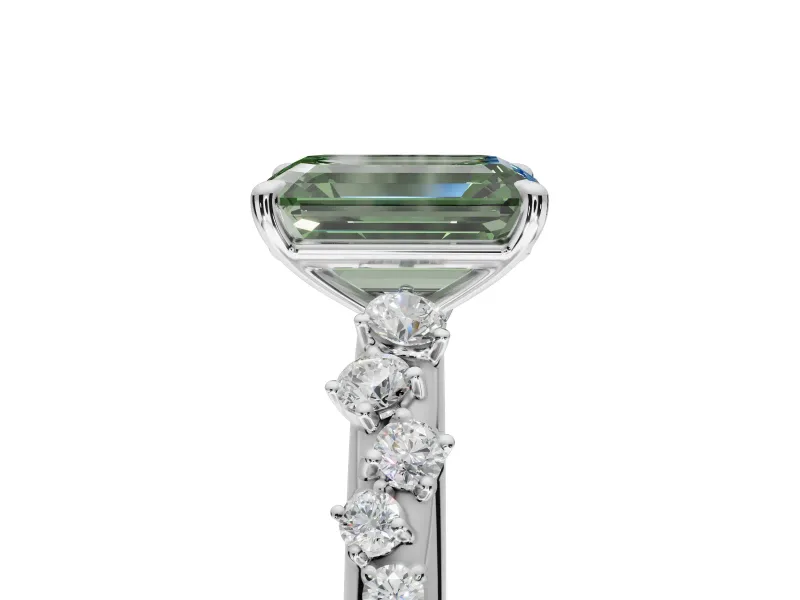 Emerald Cut Graduated Solitaire Engagement Ring Setting for a Fancy Green Lab-Grown Diamond | Sterling Silver