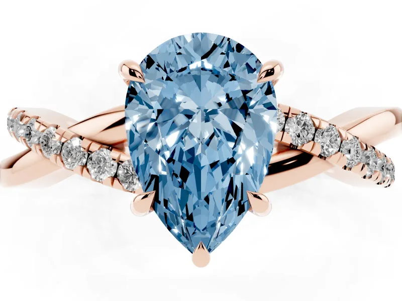 Pear-Shaped Crossover Engagement Ring Setting for a Fancy Blue Lab-Grown Diamond | Rose Gold