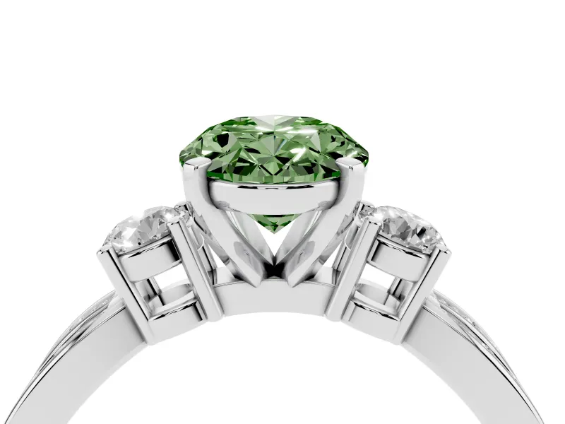 Fancy Green Three-Stone Oval Cut Diamond Twist Band Ring Set in Silver with Pavé Accents and Prong Setting