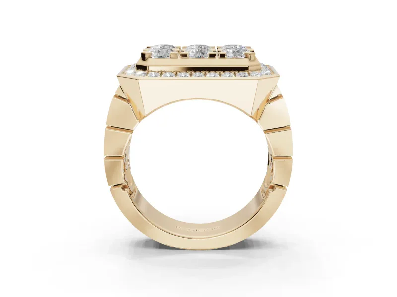 Round Lab-Grown Diamond Men's Cluster Ring | Octagonal Top | Yellow Gold