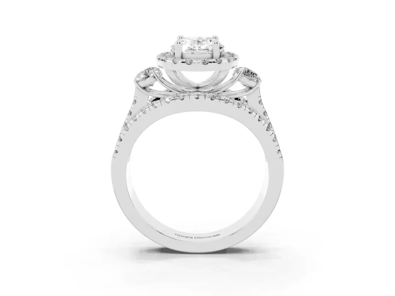 Oval Halo Split Shank Engagement Ring Setting | Round Side Stones | Platinum