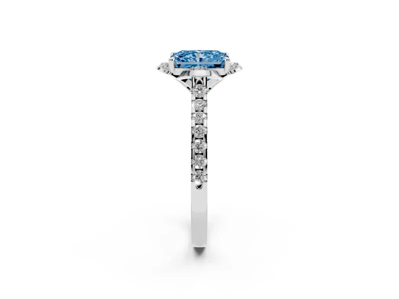 Radiant Cut Floral Engagement Ring Setting for a Fancy Blue Lab-Grown Diamond | Pavé Band | Platinum