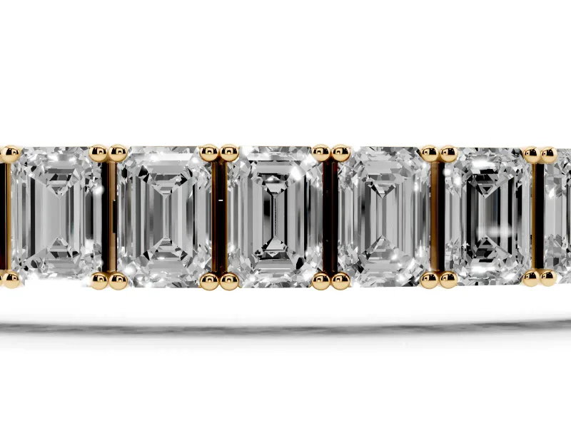 Emerald Cut Lab-Grown Diamond Prong Set Tennis Bracelet | Corner Prongs | Yellow Gold