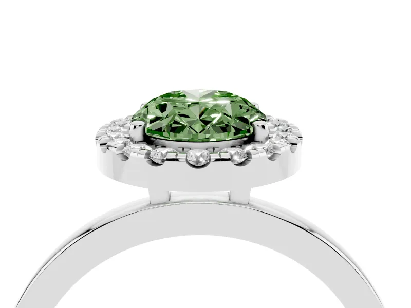 Oval Thin Halo Engagement Ring Setting for a Fancy Green Lab-Grown Diamond | Plain Polished Band | Sterling Silver