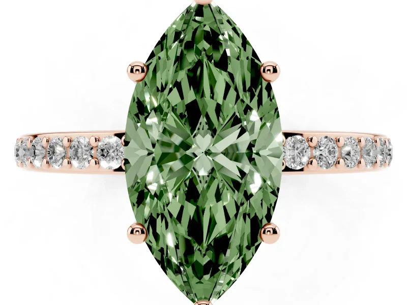 Marquise Hidden Halo Engagement Ring Setting for a Fancy Green Lab-Grown Diamond | Rose Gold