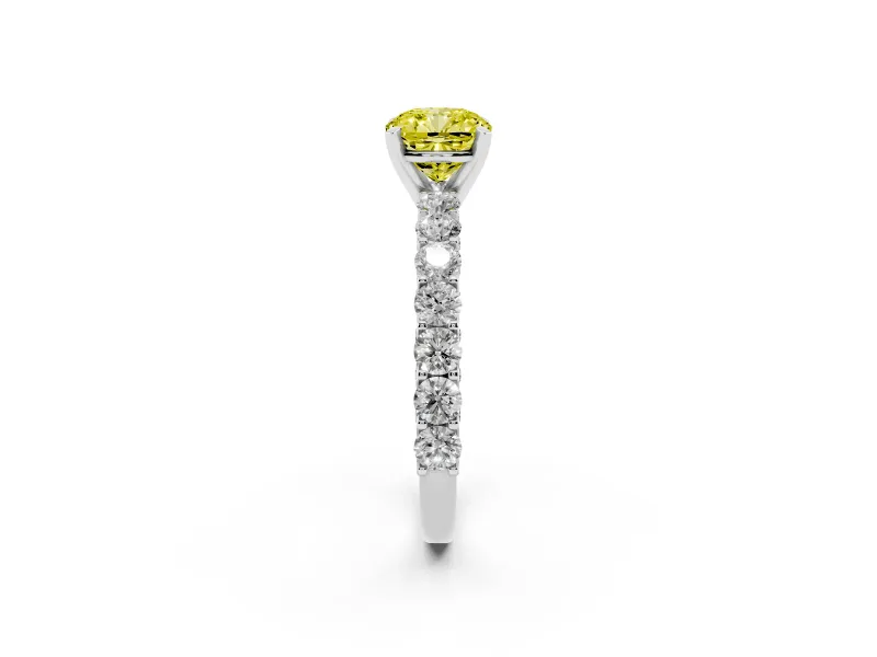 Cushion Cut Shared Prong Engagement Ring Setting for a Fancy Yellow Lab-Grown Diamond | White Gold