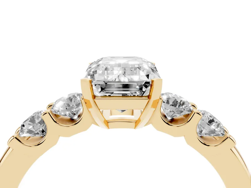 Emerald Cut Five Stone Engagement Ring Setting | Prong-Set Side Stones | Yellow Gold