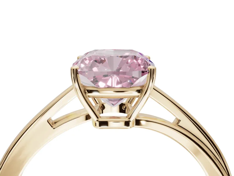 Cushion Cut Bypass Solitaire Engagement Ring Setting for a Fancy Pink Lab-Grown Diamond | Yellow Gold