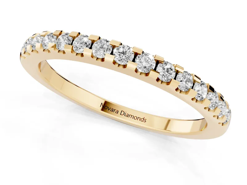 Round Diamond Pavé Half Eternity Band Set in Yellow gold with Shared Prong Setting