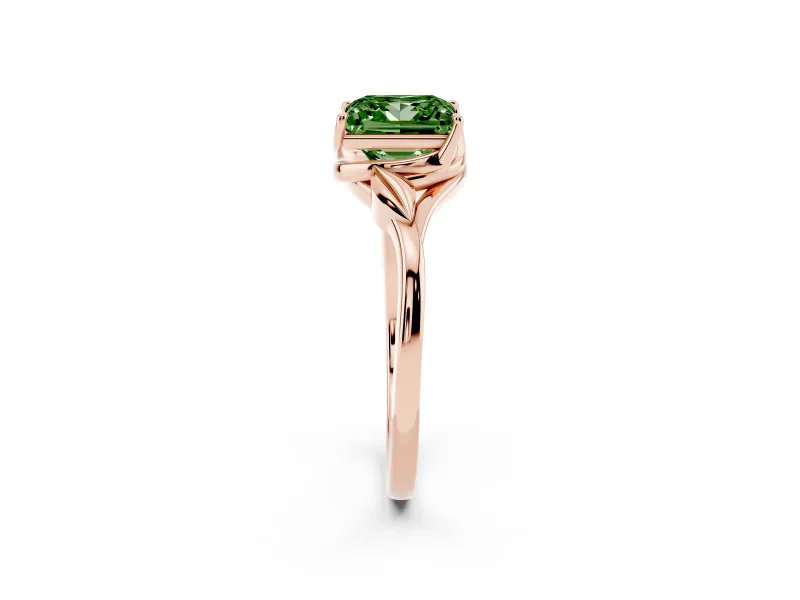 Princess Cut Leaf Bypass Solitaire Engagement Ring Setting for a Fancy Green Lab-Grown Diamond | Rose Gold