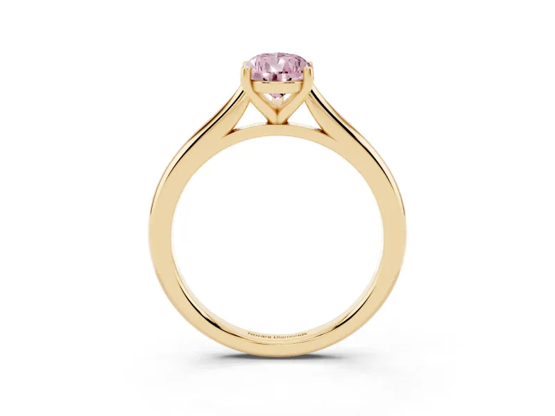 Fancy Pink Pear Cut Diamond Solitaire Ring Set in Yellow gold with Cathedral Band and Prong Setting