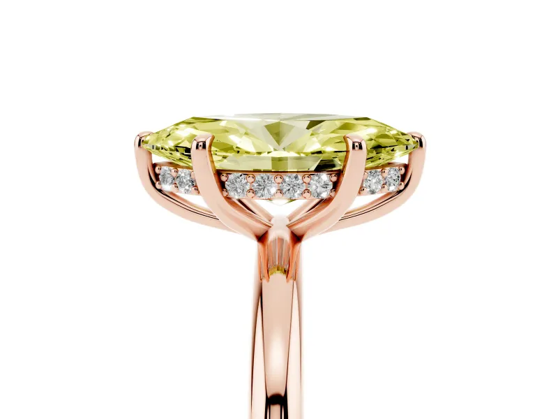 Fancy Yellow Marquise Cut Diamond Solitaire Ring Set in Rose gold with Thin Band and Prong Setting