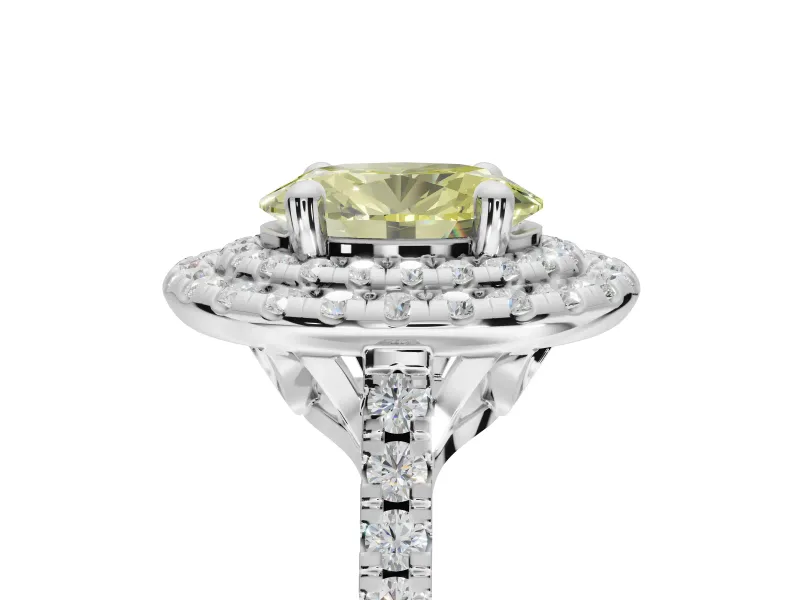 Oval Double Halo Engagement Ring Setting for a Fancy Yellow Lab-Grown Diamond | Pave Shoulders | Platinum