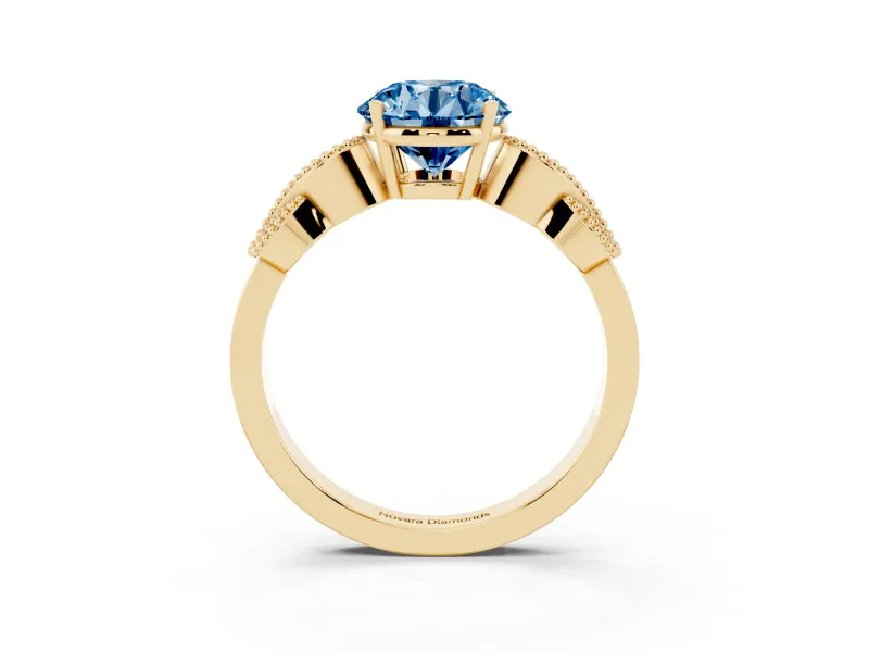 Round Vintage Engagement Ring Setting for a Fancy Blue Lab-Grown Diamond | Yellow Gold