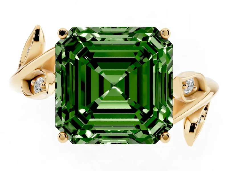 Asscher Cut Twisted Bypass Engagement Ring Setting for a Fancy Green Lab-Grown Diamond | Yellow Gold