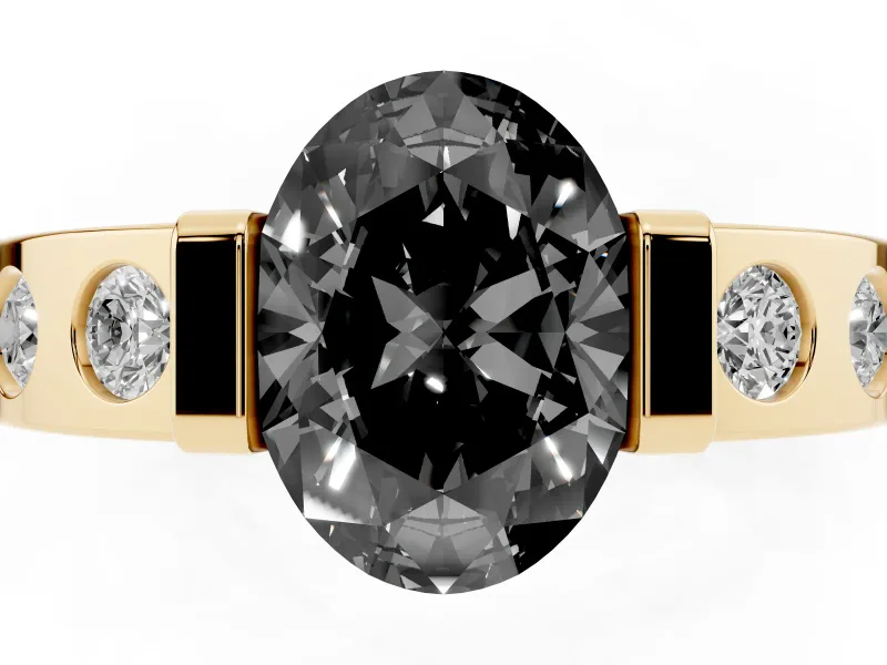 Oval Tension Style Engagement Ring Setting for a Black Center | Flush Set Accents | Yellow Gold
