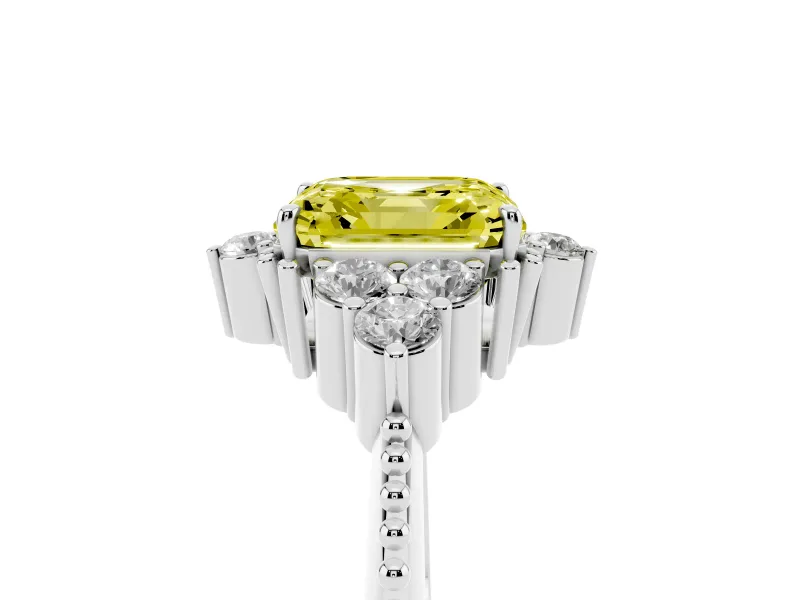 Asscher Cut Cluster Engagement Ring Setting for a Fancy Yellow Lab-Grown Diamond | White Gold