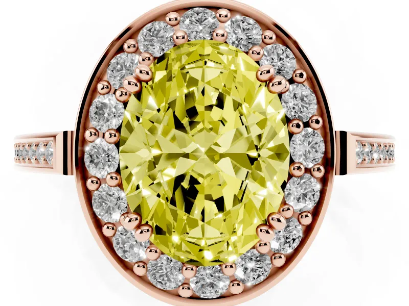 Oval Halo Engagement Ring Setting for a Fancy Yellow Lab-Grown Diamond | Polished Halo Rim | Rose Gold