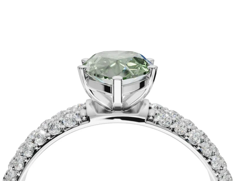 Pear-Shaped Domed Pavé Engagement Ring Setting for a Fancy Green Lab-Grown Diamond | Platinum