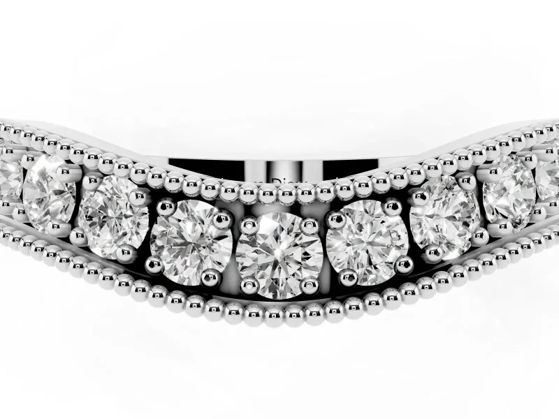 Round Lab-Grown Diamond Milgrain Contour Wedding Band | Beaded Rails | White Gold