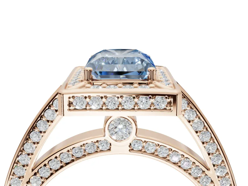 Radiant Cut Sectioned Halo Engagement Ring Setting for a Fancy Blue Lab-Grown Diamond | Rose Gold