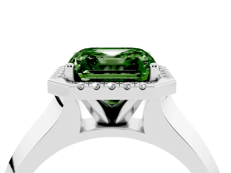 Asscher Cut Halo Engagement Ring Setting for a Fancy Green Lab-Grown Diamond | Knife-Edge Band | Sterling Silver