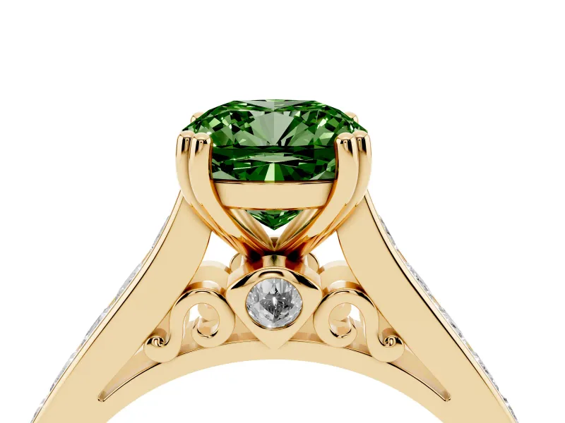 Cushion Cut Channel Engagement Ring Setting for a Fancy Green Lab-Grown Diamond | Yellow Gold - Design NV-24671