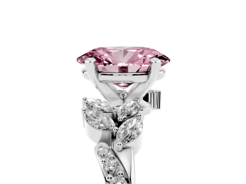 Fancy Pink Oval Cut Diamond Solitaire Ring Set in Silver with Marquise Twist Band and Prong Setting