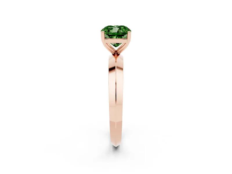 Fancy Green Cushion Cut Diamond Solitaire Engagement Ring Set in Rose gold with Flat Band and Prong Setting