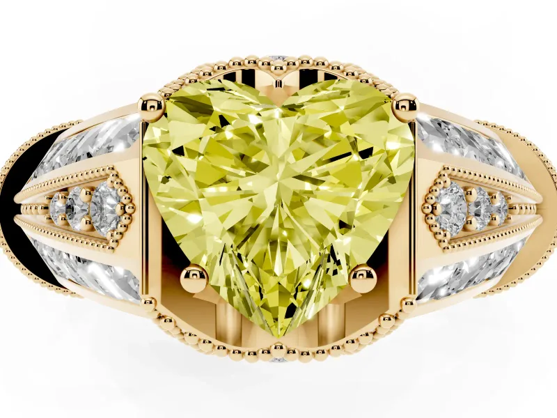 Heart-Shaped Vintage Milgrain Engagement Ring Setting for a Fancy Yellow Lab-Grown Diamond | Hidden Halo | Yellow Gold
