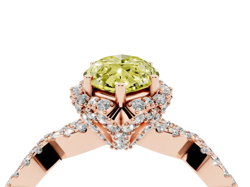 Marquise Milgrain Halo Engagement Ring Setting for a Fancy Yellow Lab-Grown Diamond | Graduated Shoulders | Rose Gold